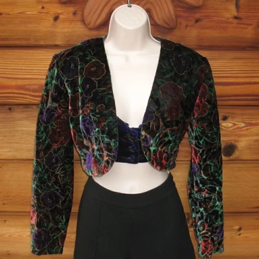 Vintage Velvet Bralette Cropped Jacket
